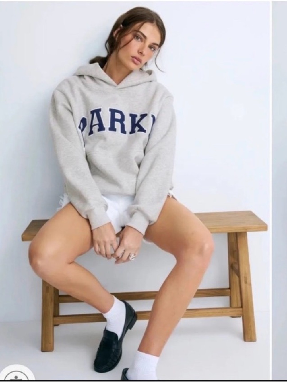 EUC: Parke OG Varsity Hoodie Sweatshirt — Classic Grey + Denim - Size: S/M